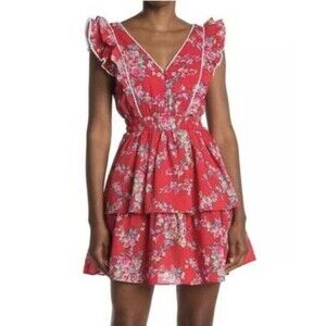 Betsey Johnson Red Floral Ruffle Dress M NWT Cottagecore Seersucker Boho